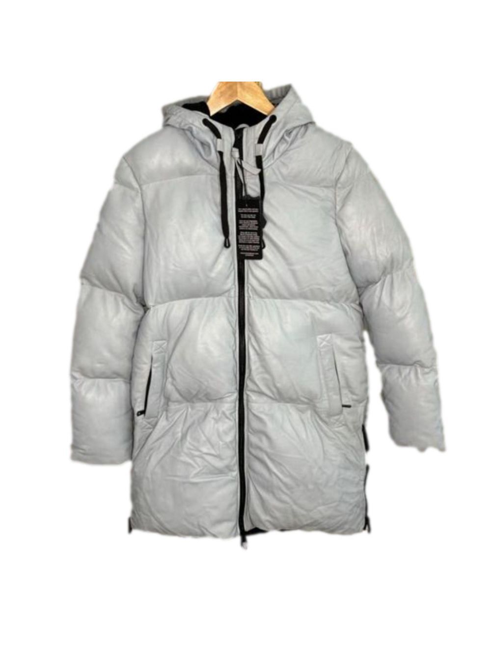 NWT Bod & Christensen Pearl Blue Nova Leather Long Puffer Coat MSRP $895- Medium